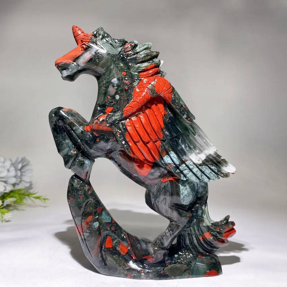 Hand Carved Unique Africa Blood Stone Unicorn Carving Crystal Healing Bulk Wholesale
