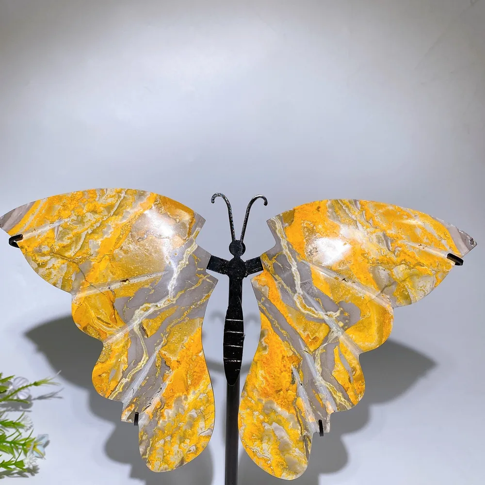 Large Unique Bumblebee Jasper Butterfly Wings Carving with Stand Crystal Healing Bulk Wholesale