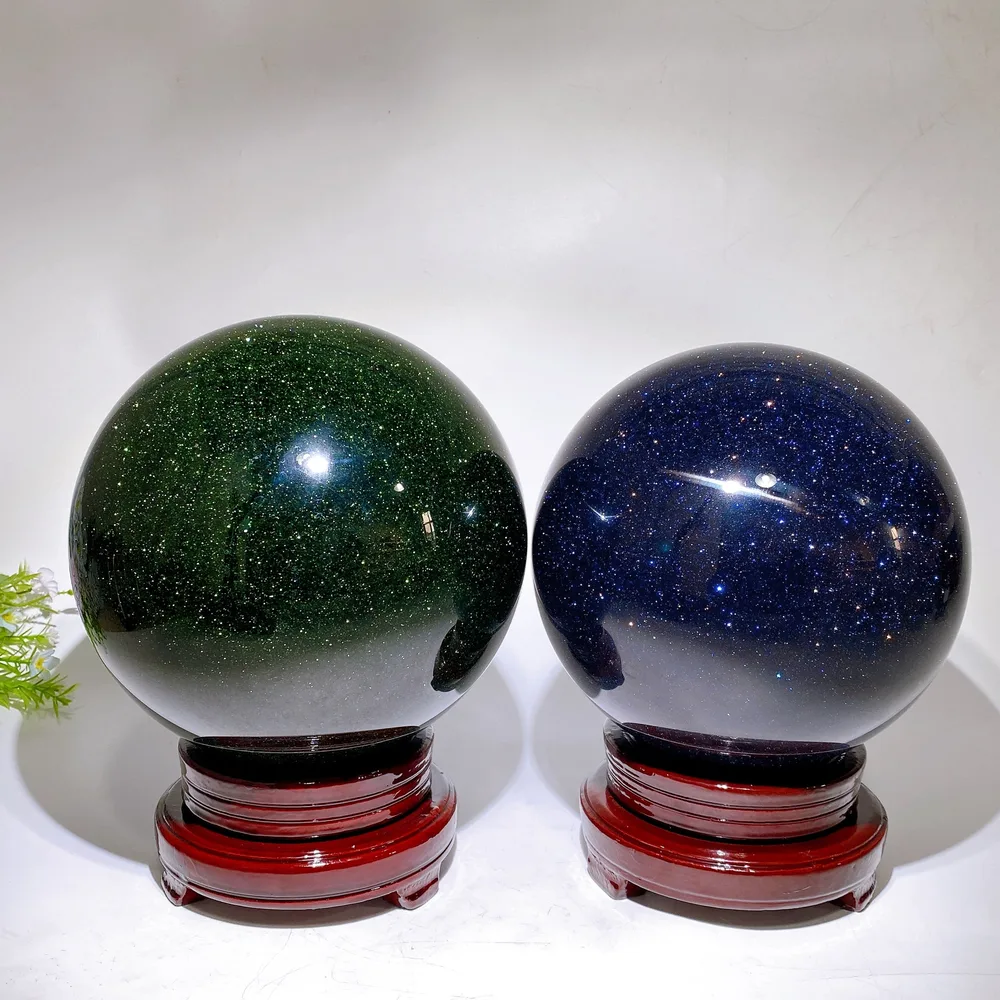Large Unique Green Blue Sandstone Sphere with Wooden Stand Crystal Healing Bulk Wholesale