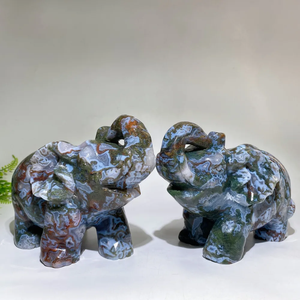 Large Unique Hand Carved Druzy Moss Agate Eelephant Crystal Healing Bulk Wholesale