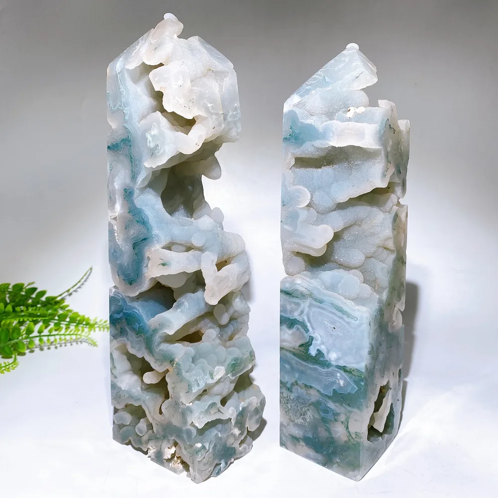 Large Unique Natural Druzy Moss Agate Tower Cryrstal Healing Bulk Wholesale