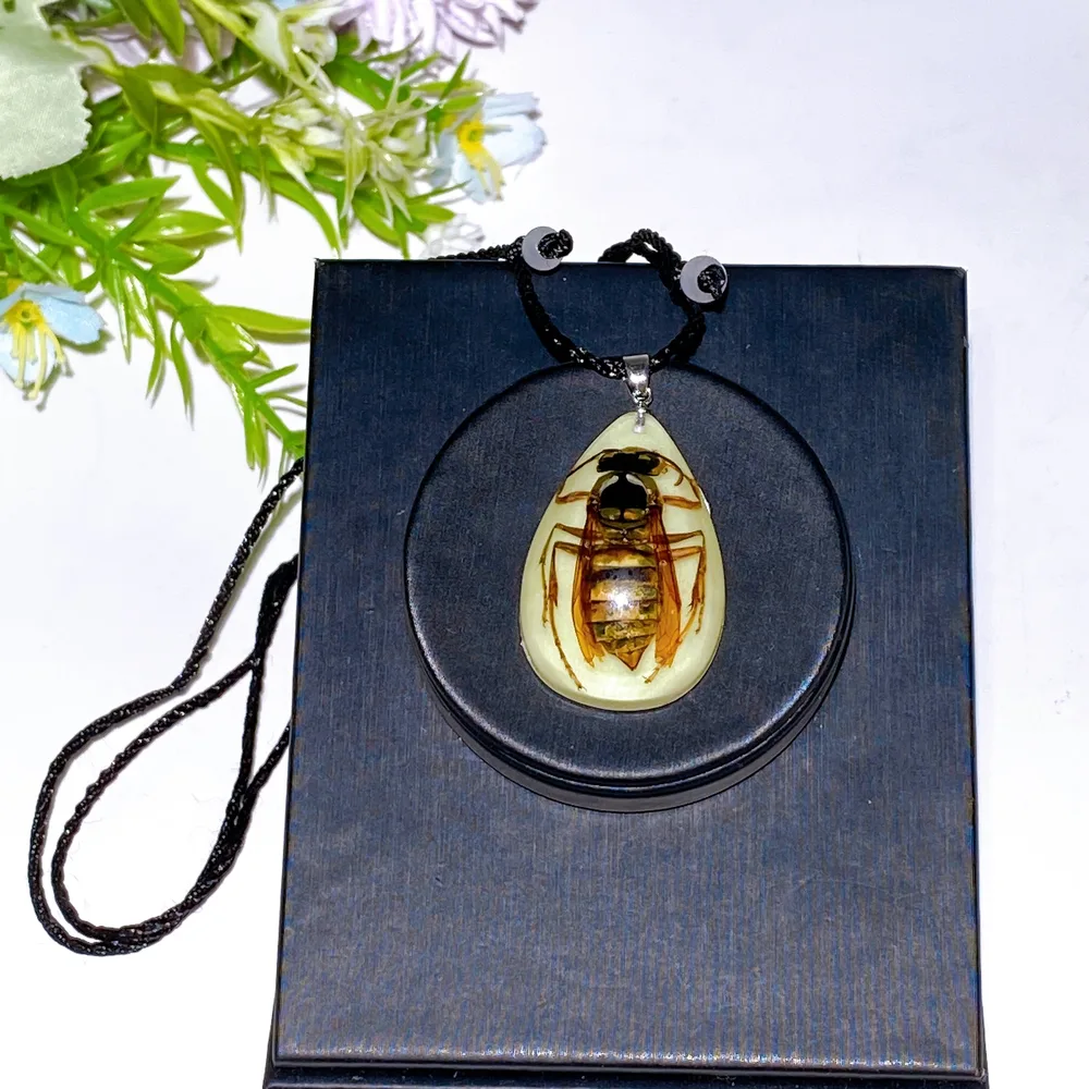Adjustable Luminous Drop Shape Necklace with Insect Crystal Healing Bulk Wholesale