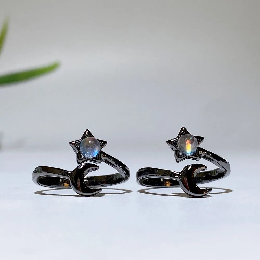 Madagascar Moonstone Moon & Star Ring Crystal Healing Bulk Wholesale