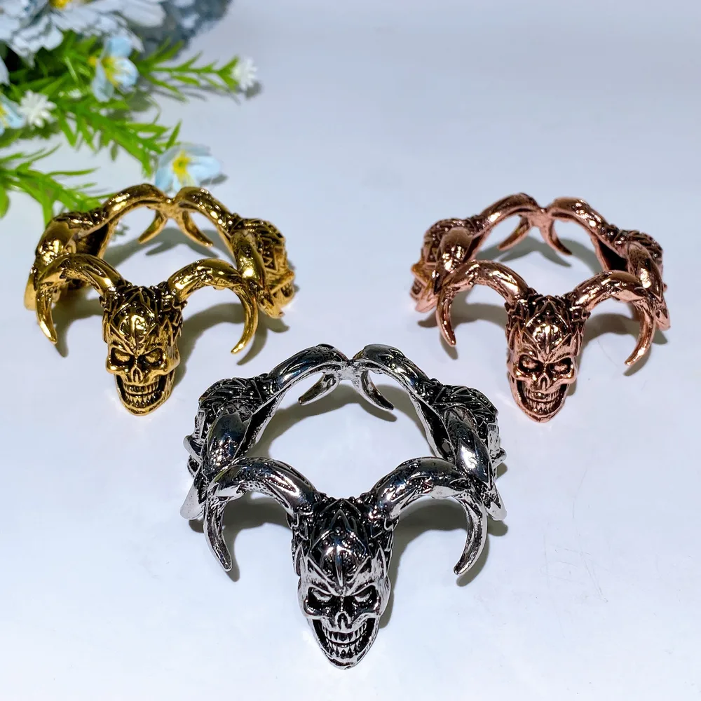 Metal Three-Goat Skulls Stand Crystal Healing Bulk Wholesale