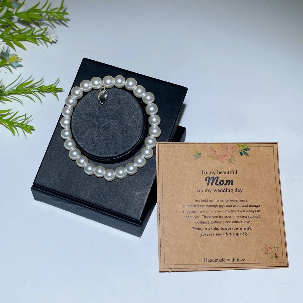 Mother's Day Gift 8mm Crystal Pearl Bracelet with Card Crystal Healing Bulk Wholesale