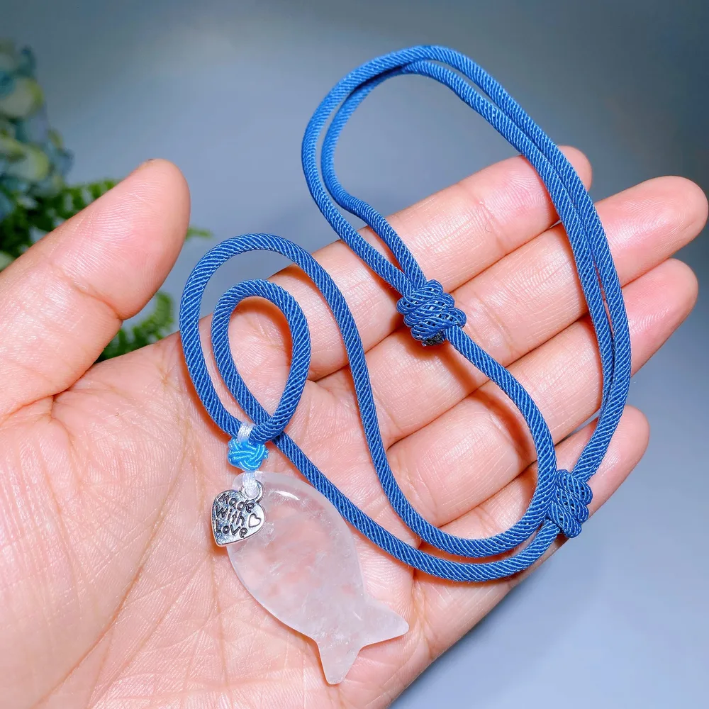 Natural Clear Quartz Fish with Rope Necklace Crystal Healing Bulk Wholesale