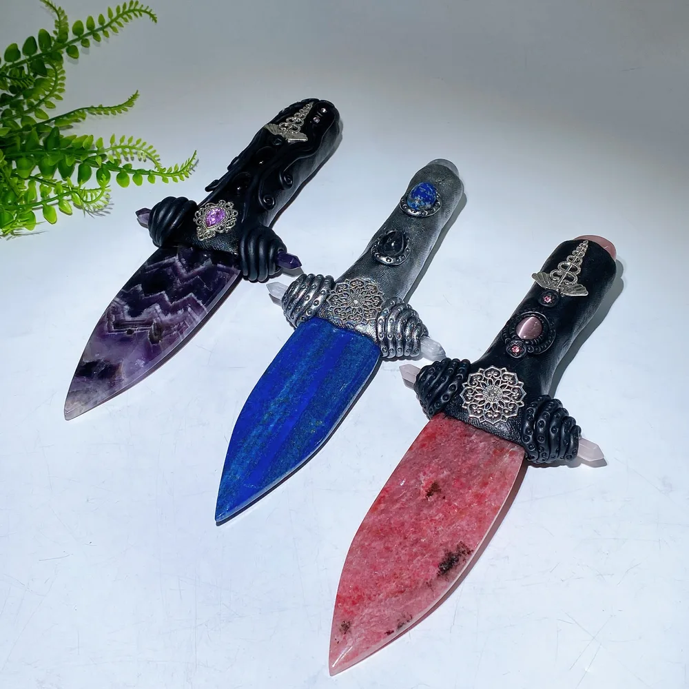 Natural Crystal Sword Carving with Resin Handle Crystal Healing Bulk Wholesale