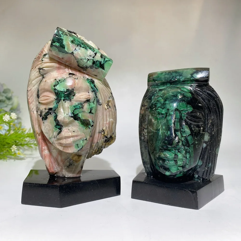 Natural Emerald Unique Face Carving Crystal Healing Bulk Wholesale