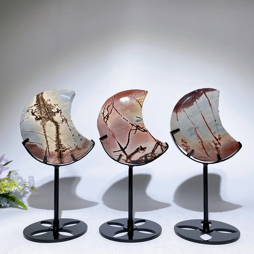 Picture Jasper Moon Carving with Stand Crystal Healing Bulk Wholesale