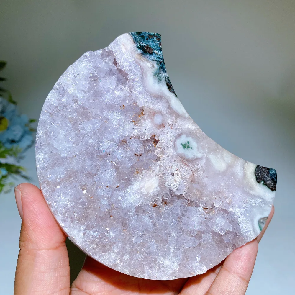 Pink Amethyst Cluster Moon Shape Carving Crystal Healing Bulk Wholesale
