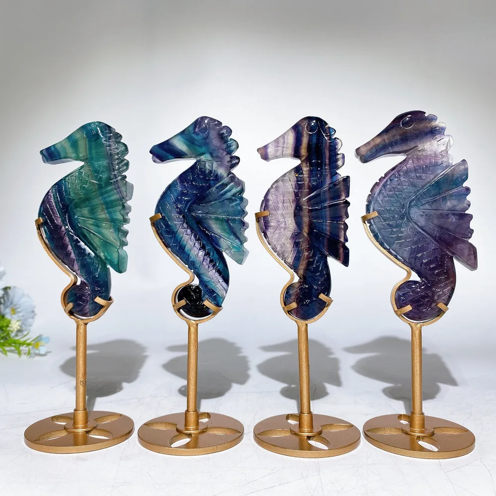 Rainbow Fluorite Seahorse Carving with Stand Crystal Healing Bulk Wholesale