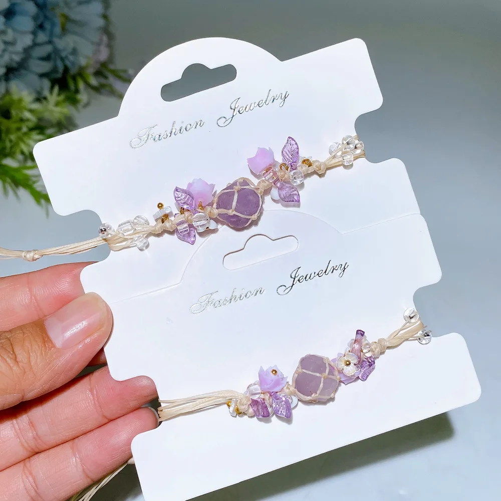Raw Amethyst with Flower Decor Bracelet Crystal Healing Bulk Wholesale