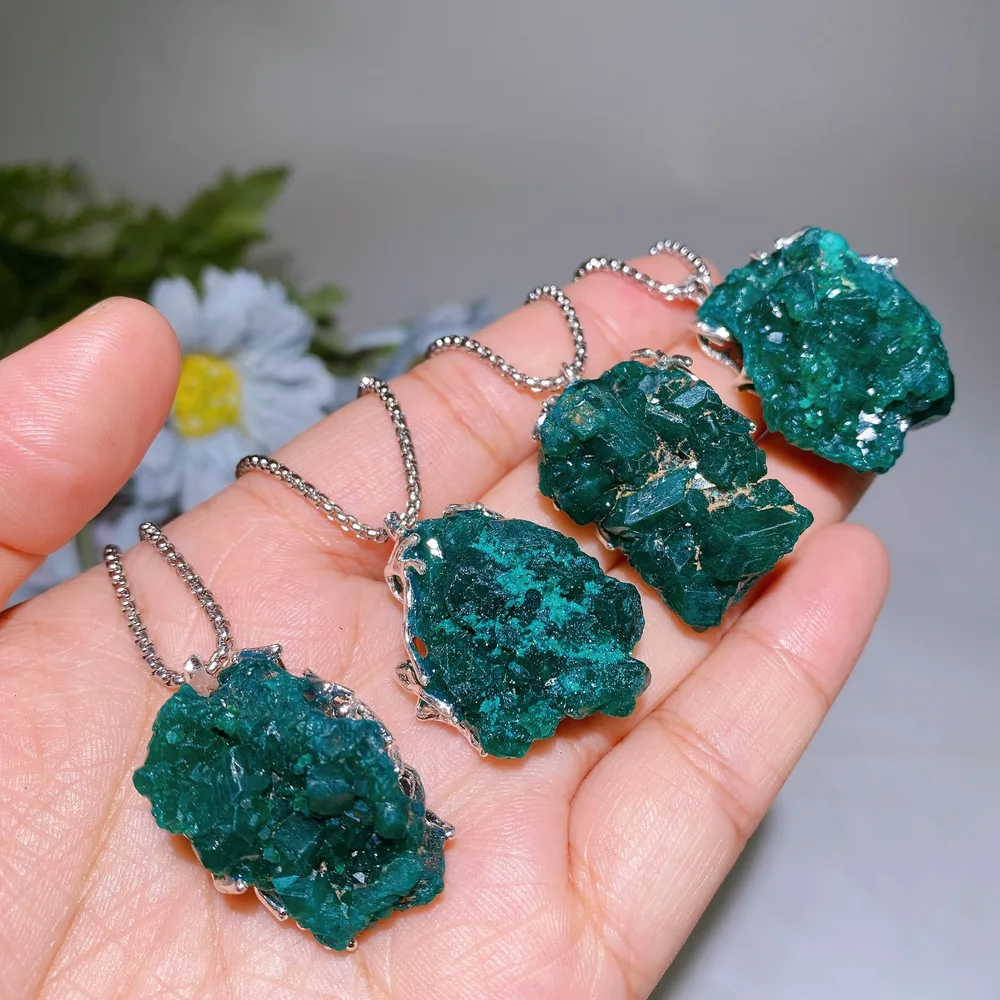 Raw Dioptase Pendant with Chain Necklace Crystal Healing Bulk Wholesale