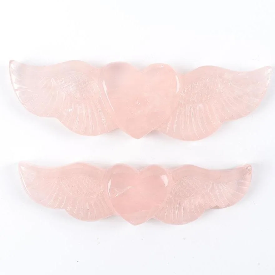 Rose Quartz Carved Heart with Wings