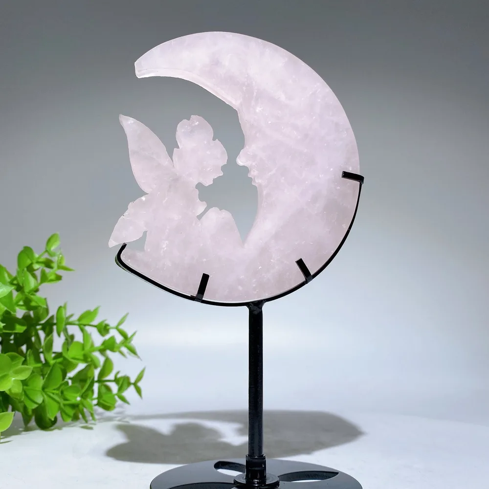 Crystal Fairy on Moon Carving with Stand Crystal Healing Bulk Wholesale