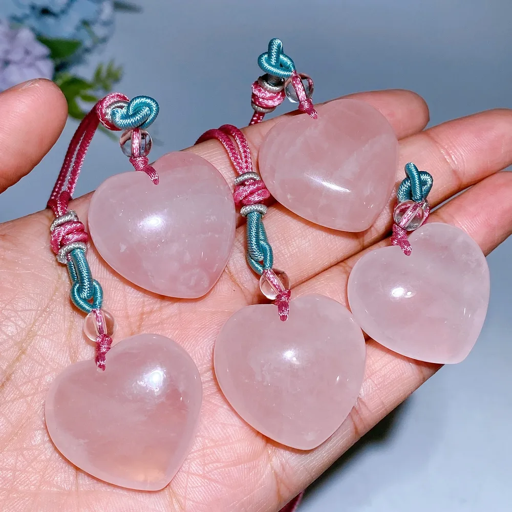 Rose Quartz Heart with Rope Neckalce Crystal Healing Bulk Wholesale