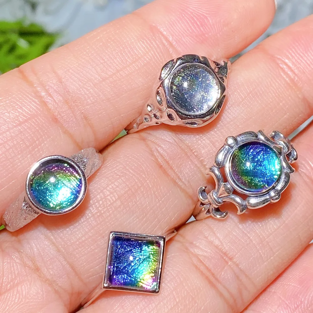 S925 Aura Gibeon Meterite Ring Crystal Healing Bulk Wholesale