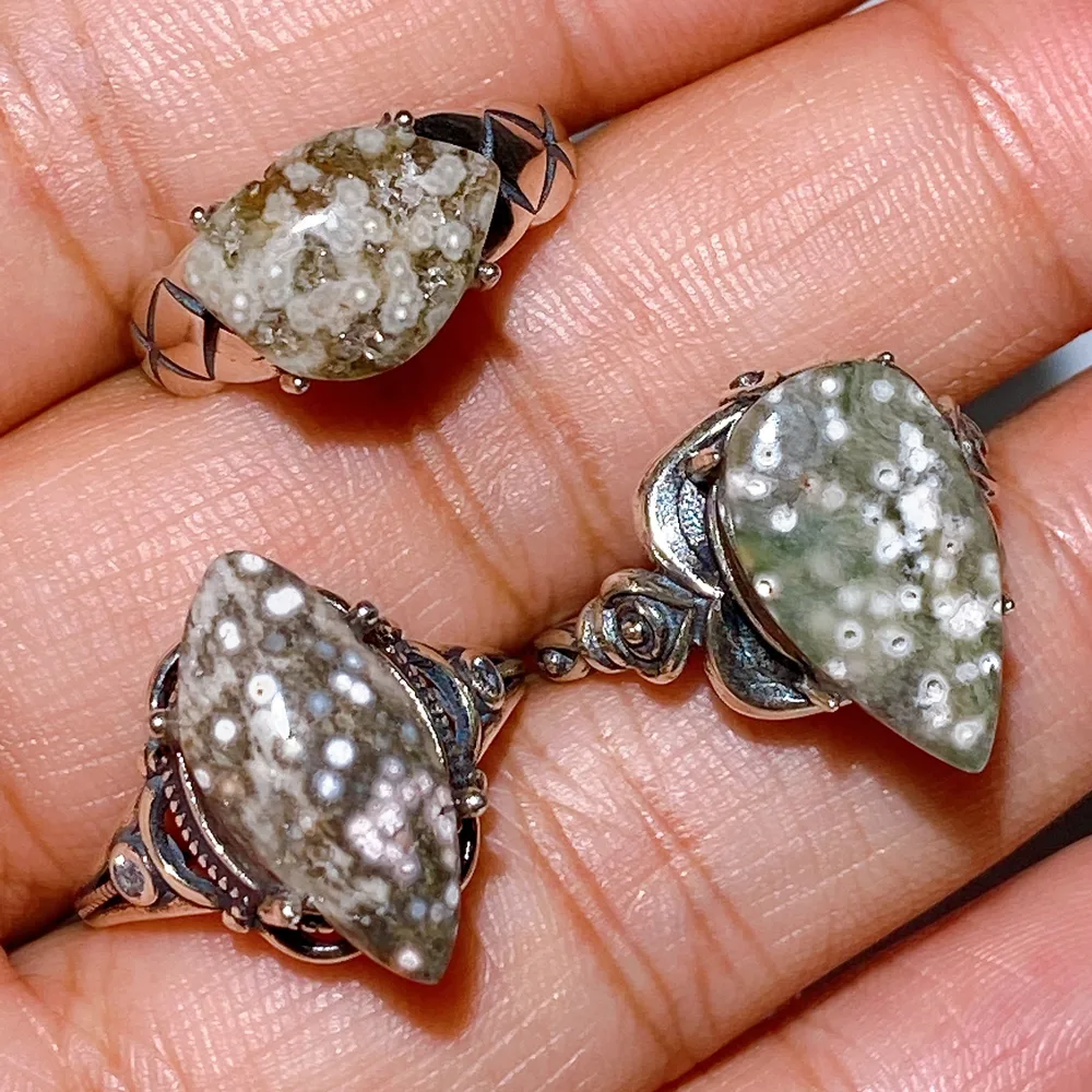 S925 Ocean Jasper Ring Crystal healing Bulk Wholesale