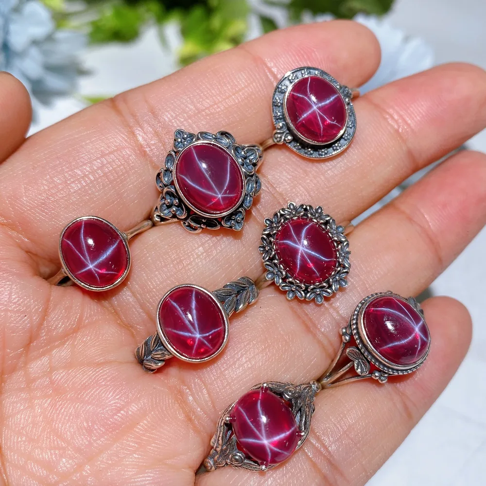 S925 UV Reactive Star Ruby Pendant Ring Bracelet Crystal Healing Bulk Wholesale