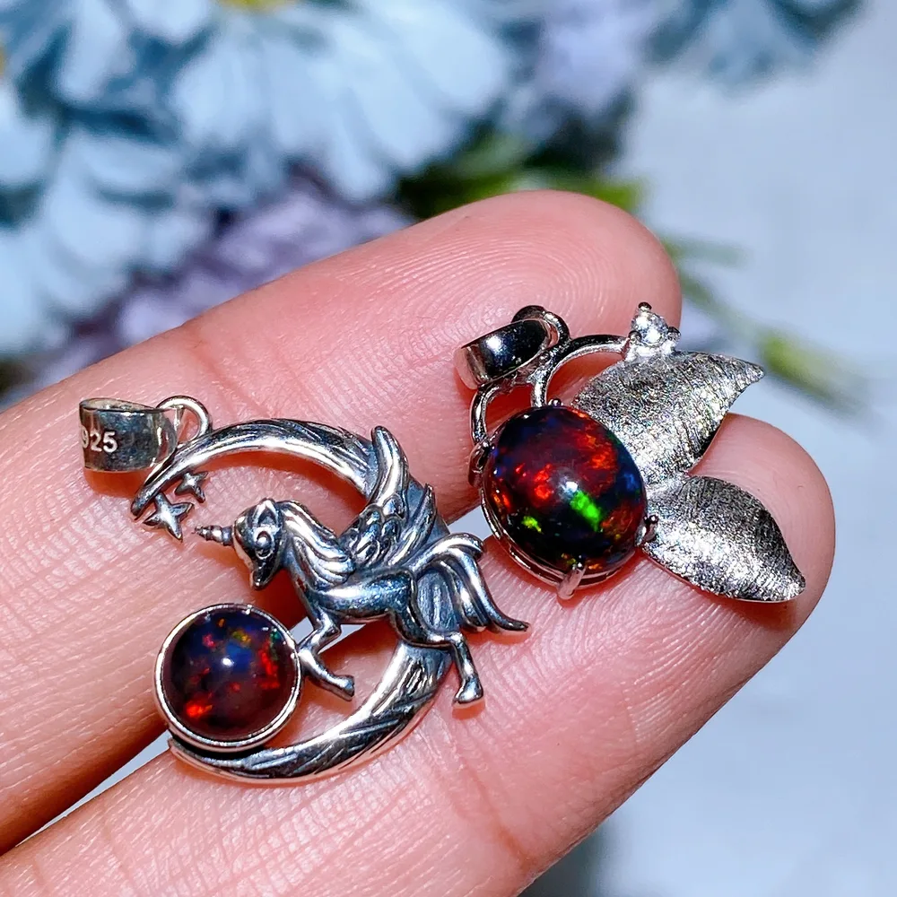 Sterling Silver Black Opal Pendant Crystal Healing Bulk Wholesale