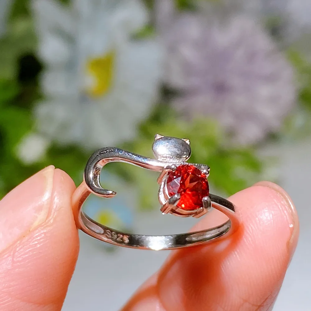 Sterling Silver Cat Design Garnet Ring Crystal Healing Bulk Wholesale