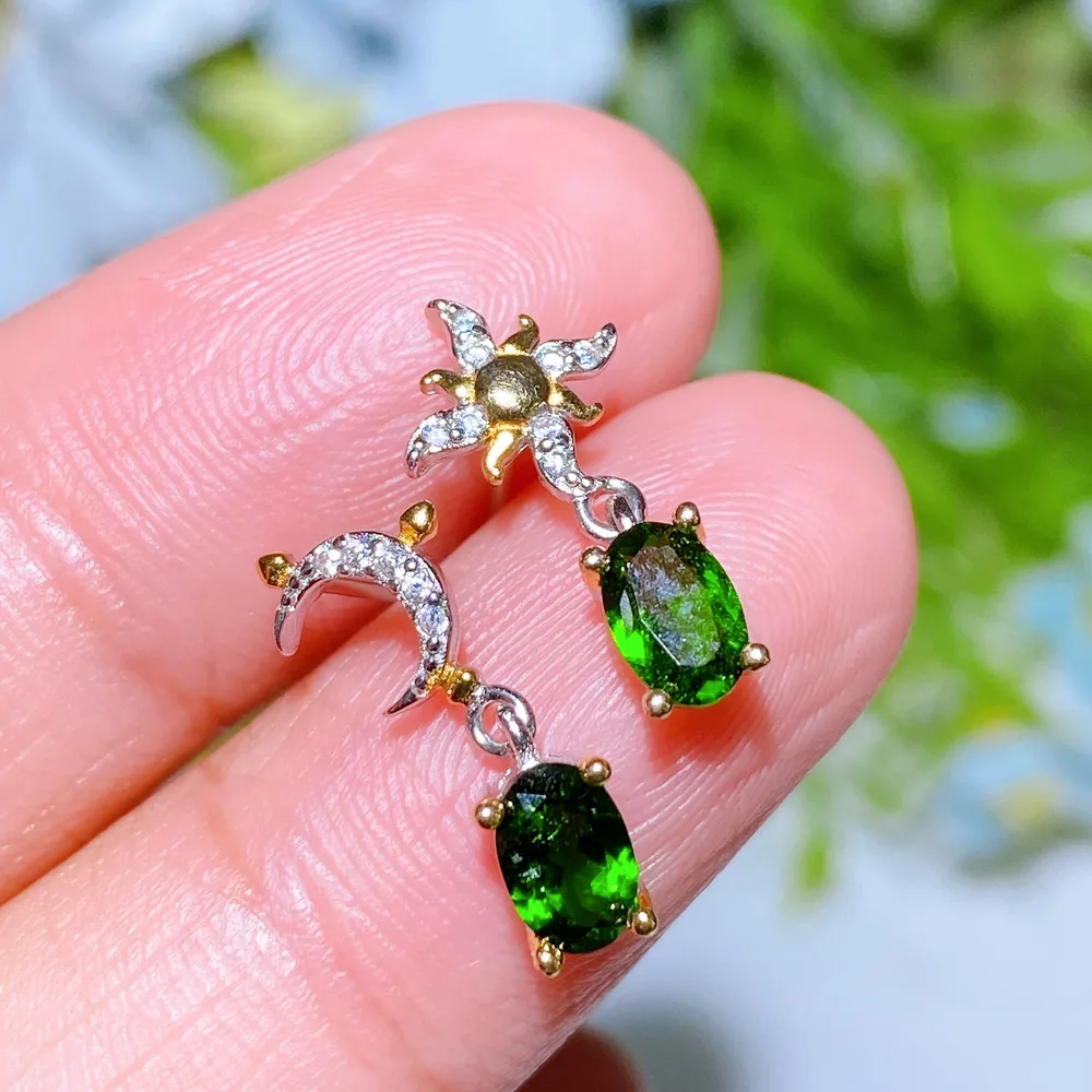 Sterling Silver Diopside Ear Stud Crystal Earrings Bulk Wholesale