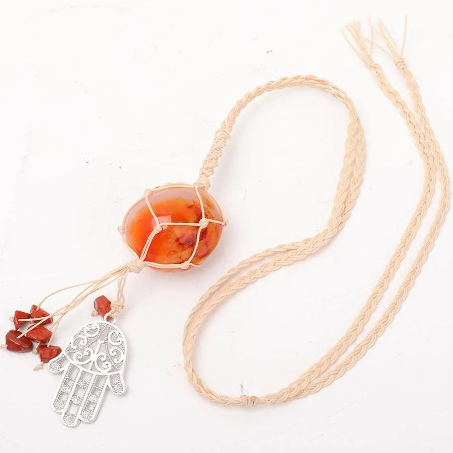 Straw Rope Wrapped Carnelian Stone Adjustable Necklace Best Crystal Wholesalers