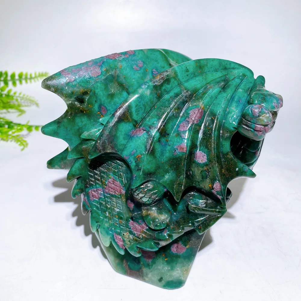 Unique Hand Carved Natural UV Reactive Ruby In Fuschite Dragon Carving Crystal Healing Bulk Wholesale