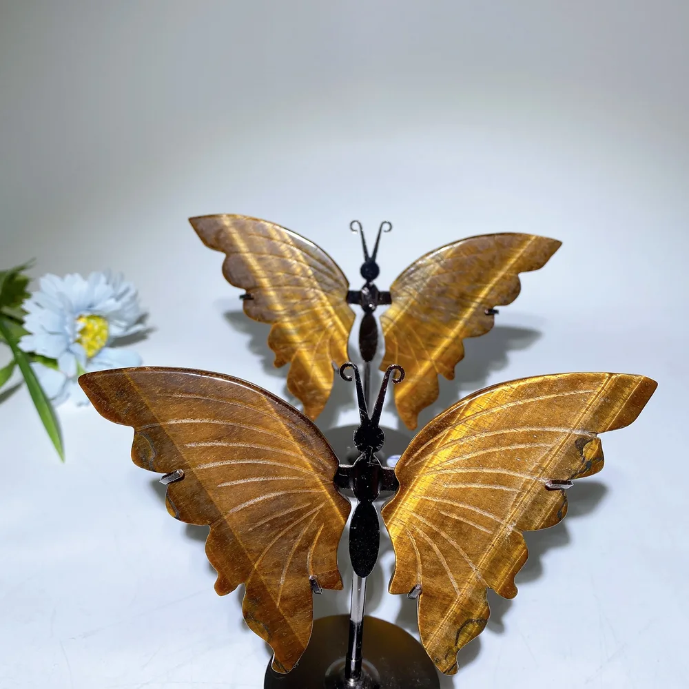 Yellow Tiger's Eye Butterfly Carvings with Stand Free Form Crystal Healing Bulk Wholesale
